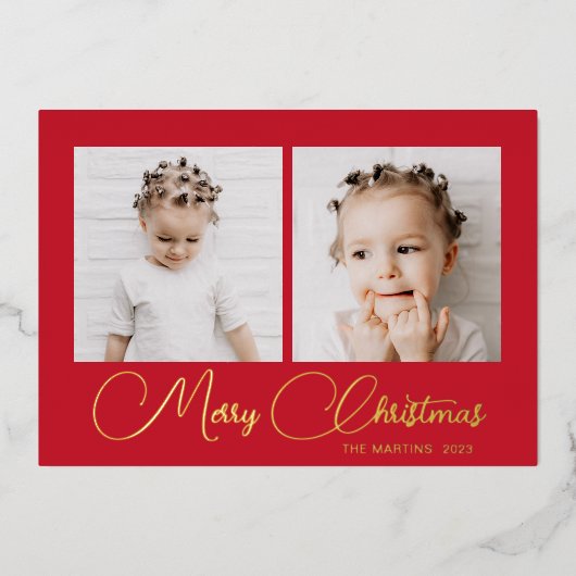 フェスティバル赤冬の鹿パターン2枚の写真 箔シーズンカード (正面)