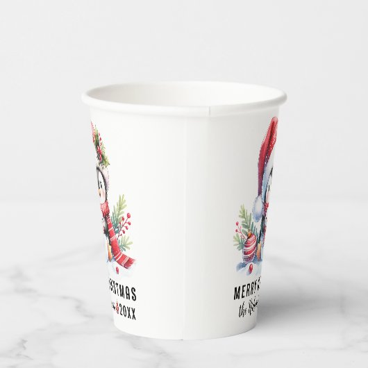 フェスティバル赤白かわいいペンギンメリークリスマス 紙コップ (右)