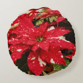 フェスティバル赤白フローラポインセチア花 ラウンドクッション (裏面)