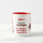 フェスティバル赤白初めてのクリスマス3 Photo Collage ツートーンマグカップ (中央)