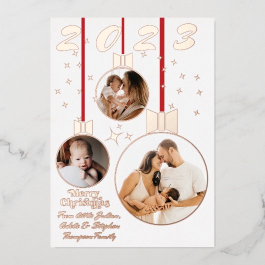 フェスティバル赤白初めてのクリスマス3 Photo Collage 箔シーズンカード (正面)