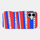 フェスティバル赤白青円ストライプ数 iPhone 16ケース (裏面横)