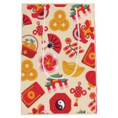 フェスティバル赤金ゴールド中国の年末年始シンボル ミディアムペーパーバッグ (裏面)