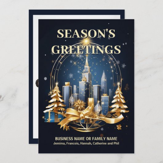 フェスティバル都市型スカイラインブルー金ゴールドDIYロゴ写真 シーズンカード (正面/裏面)