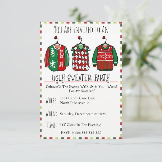 フェスティバル醜いセーターパーティーの季節おもしろい 招待状 (スタンド正面)