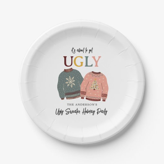 フェスティバル醜いセーターホリデーパーティークリスマス ペーパープレート (正面)