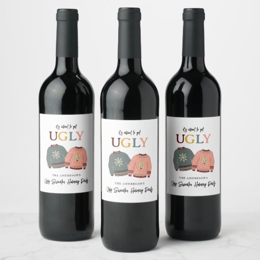 フェスティバル醜いセーターホリデーパーティークリスマス ワインラベル (ボトル)