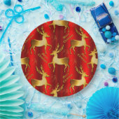 フェスティバル金ゴールドと赤トナカイのクリスマス ペーパープレート (パーティー)