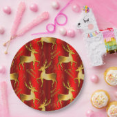 フェスティバル金ゴールドと赤トナカイのクリスマス ペーパープレート (パーティー)