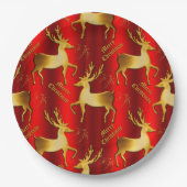 フェスティバル金ゴールドと赤トナカイのクリスマス ペーパープレート (正面)