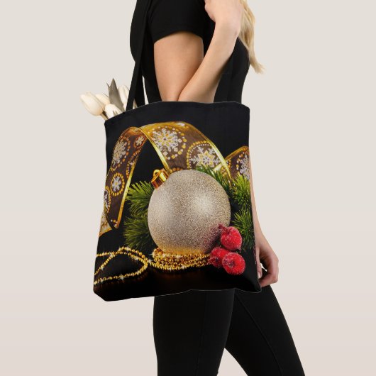 フェスティバル金ゴールドオーナメントとリボン トートバッグ (クローズアップ)