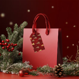 フェスティバル金ゴールドクリスマスツリーオンレッド ギフトタグ