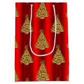フェスティバル金ゴールドクリスマスツリーオンレッド ミディアムペーパーバッグ (裏面)