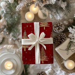 フェスティバル金ゴールドクリスマスツリーオンレッド ラッピングペーパー