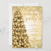 フェスティバル金ゴールドクリスマスツリー会社ホリデーパーティー 招待状 (正面)
