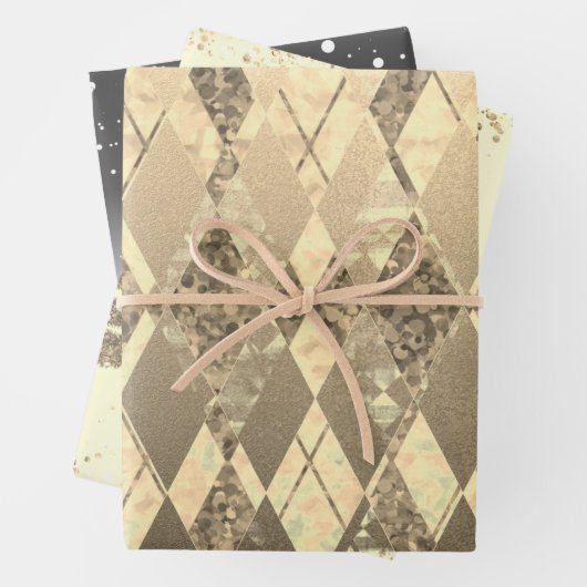 フェスティバル金ゴールドクリスマスレスハーレクイン ラッピングペーパーシート (インサイチュ)