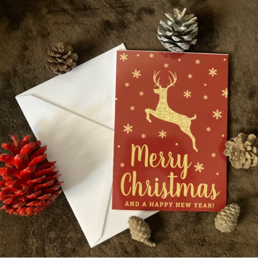 フェスティバル金ゴールドグリッタートナカイのクリスマスフォト シーズンカード