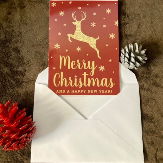 フェスティバル金ゴールドグリッタートナカイのクリスマスフォト シーズンカード