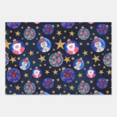 フェスティバル金ゴールドグリッター星オーナメント水色 ラッピングペーパーシート (正面2)