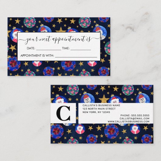 フェスティバル金ゴールドグリッター星オーナメント水色 予約カード (正面/裏面)