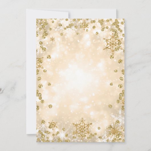 フェスティバル金ゴールドスパークルエレガントウィンターウェディング 招待状 (裏面)