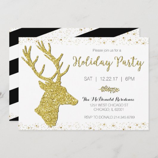フェスティバル金ゴールドディアホリデーパーティ招待状 招待状 (正面/裏面)