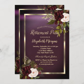 フェスティバル金ゴールドフレームブルゴーニュバラ退職 招待状 (正面/裏面)