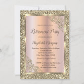 フェスティバル金ゴールドフレーム、バラ金ゴールド、グリッター退職 招待状 (正面)