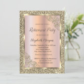 フェスティバル金ゴールドフレーム、バラ金ゴールド、グリッター退職 招待状 (スタンド正面)