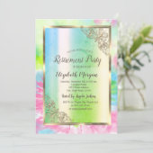 フェスティバル金ゴールドフレーム、緑、絞り染め退職 招待状 (スタンド正面)