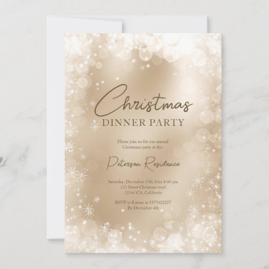 フェスティバル金ゴールドホワイトスノーシエレガントックなクリスマス 招待状 (正面)