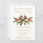 フェスティバル金ゴールドボウグリーンフローラホワイトホリデーパーティー 招待状 (正面)
