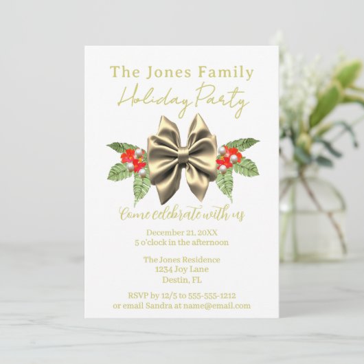 フェスティバル金ゴールドボウグリーンフローラホワイトホリデーパーティー 招待状 (スタンド正面)