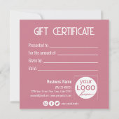 フェスティバル金ゴールドボウモダンピンクギフトボックスギフトカード (裏面)