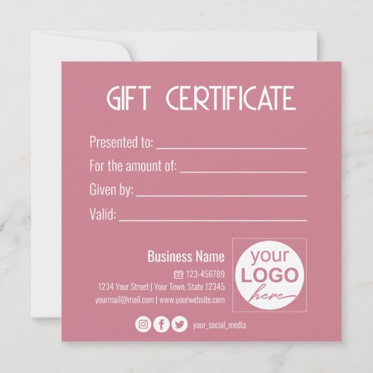 フェスティバル金ゴールドボウモダンピンクギフトボックスギフトカード (裏面)