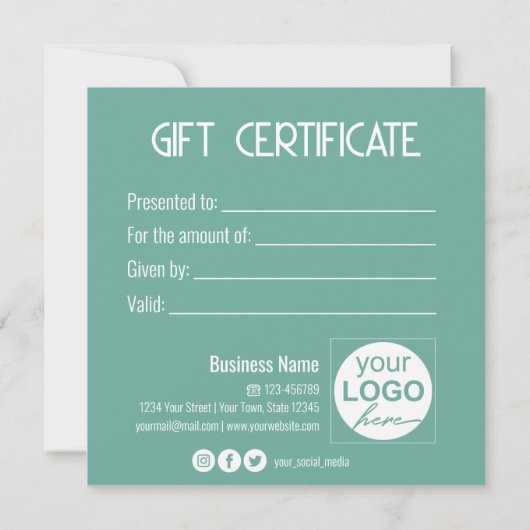 フェスティバル金ゴールドボウモダンミントギフトボックスギフトカード (裏面)