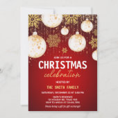 フェスティバル金ゴールドボールレッドホリデークリスマスパーティー 招待状 (正面)