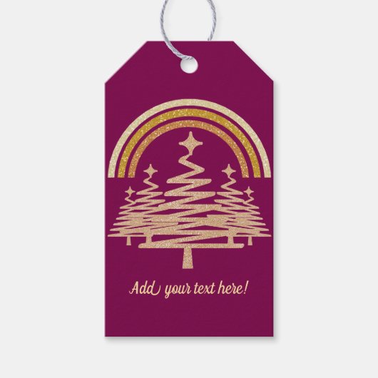 フェスティバル金ゴールドレインボーきらめくモールツリーズ ギフトタグ (正面)