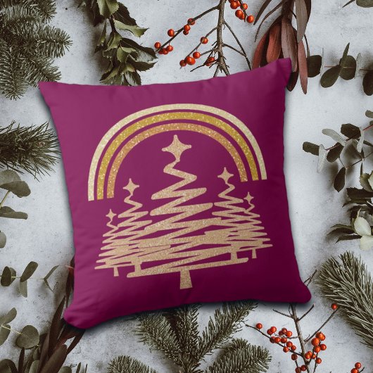 フェスティバル金ゴールドレインボーきらめくモールツリーズ クッション