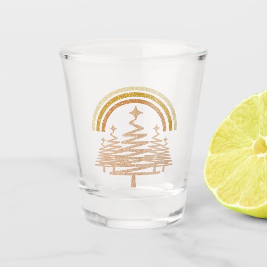 フェスティバル金ゴールドレインボーきらめくモールツリーズ ショットグラス (正面)