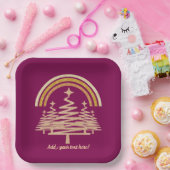 フェスティバル金ゴールドレインボーきらめくモールツリーズ ペーパープレート (パーティー)