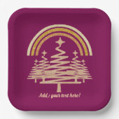 フェスティバル金ゴールドレインボーきらめくモールツリーズ ペーパープレート (正面)