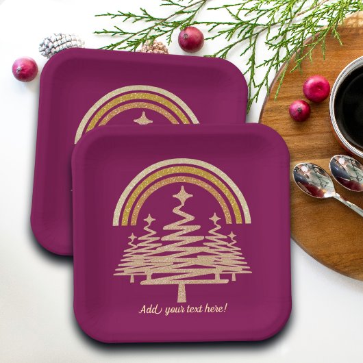 フェスティバル金ゴールドレインボーきらめくモールツリーズ ペーパープレート