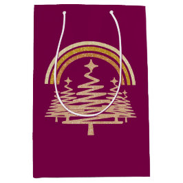 フェスティバル金ゴールドレインボーきらめくモールツリーズ ミディアムペーパーバッグ