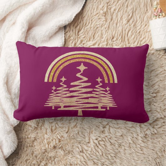 フェスティバル金ゴールドレインボーきらめくモールツリーズ ランバークッション (ブランケット)