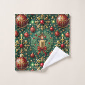 フェスティバル金ゴールドレッドオーナメントスノーフレークスクリスマス バスタオルセット (ウォッシュタオル)