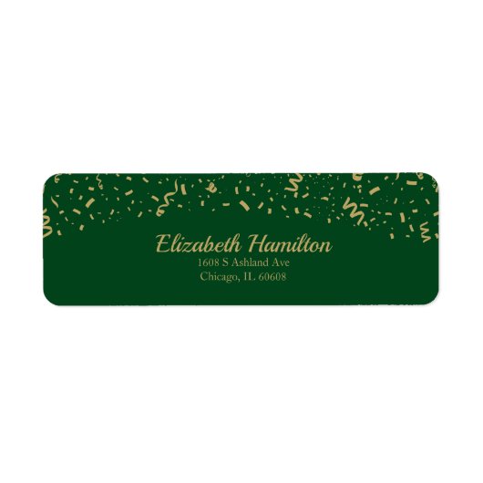 フェスティバル金ゴールド紙吹雪グリーン差出人住所ラベル ラベル (正面)