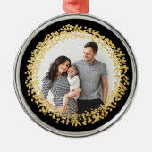フェスティバル金ゴールド紙吹雪フォトホリデークリスマス メタルオーナメント (正面)