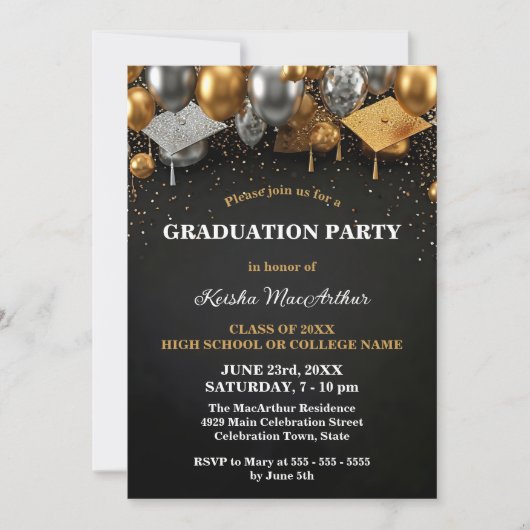 フェスティバル金ゴールド銀アクセント卒業パーティー 招待状 (正面)