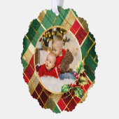 フェスティバル金ゴールド、赤と緑のクリスマスプレッドフォト オーナメントカード (左)